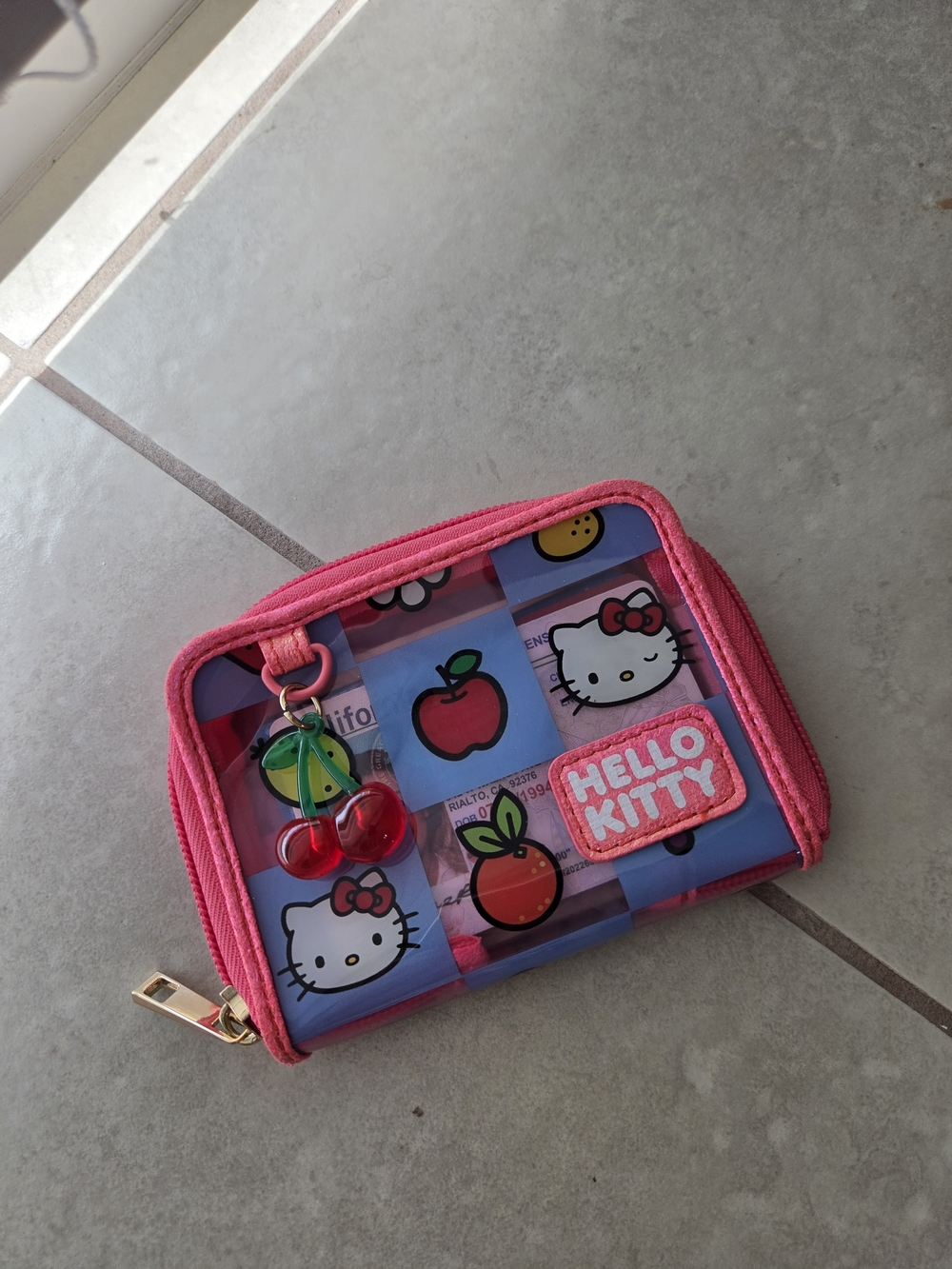 Hello Kitty Pink and Blue Kids Wallet with Cherry Charm